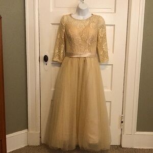 Exquisite classy formal dress appropriate for prom or wedding guest.